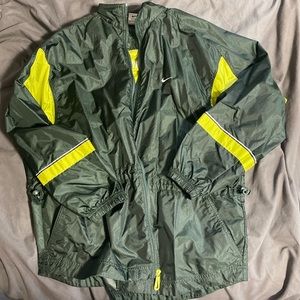 Forest green Nike windbreaker with neon green
